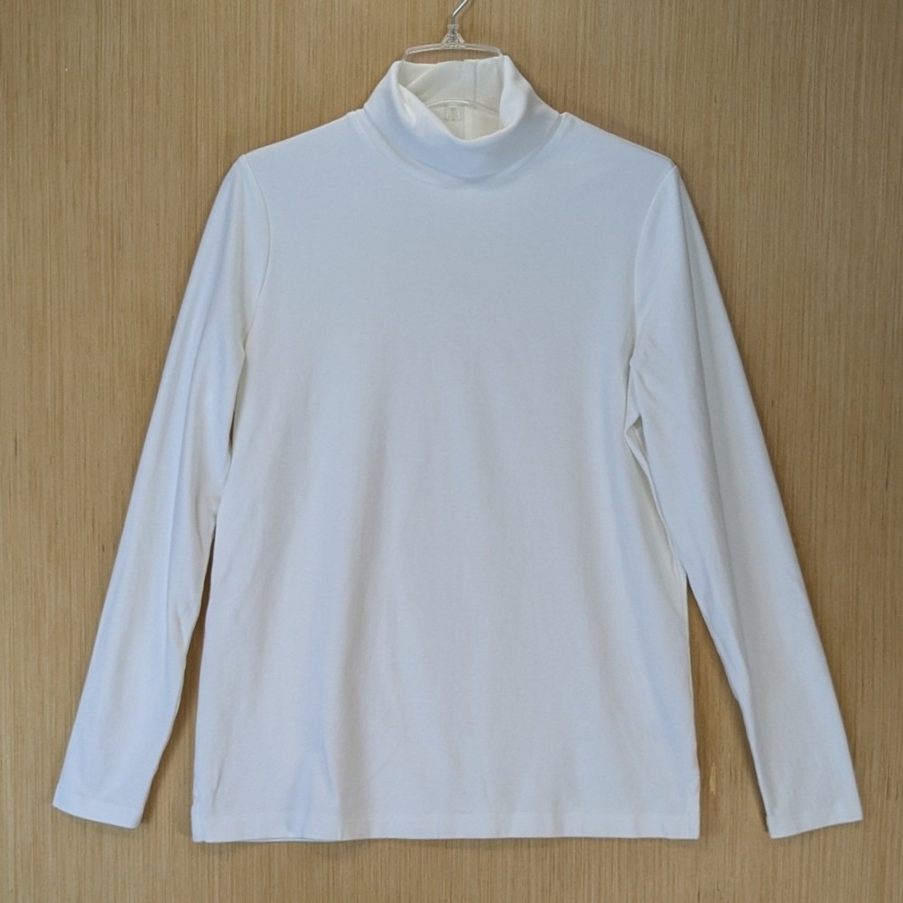 Lands End Preppy 90s Minimalism Shaped Turtleneck Top Size XL Tall White Cotton